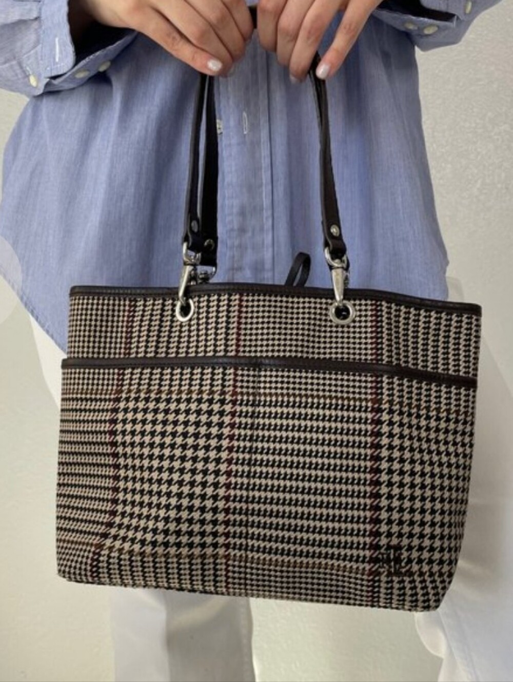 Lauren Ralph Lauren houndstooth plaid mini tote bag Vintage NWOT - Picture 2 of 9